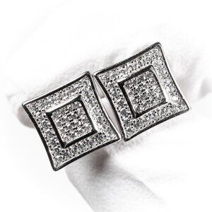 Small 3D White Gold Plated Hip Hop Screw Back Iced Cz Mens Square Earrings